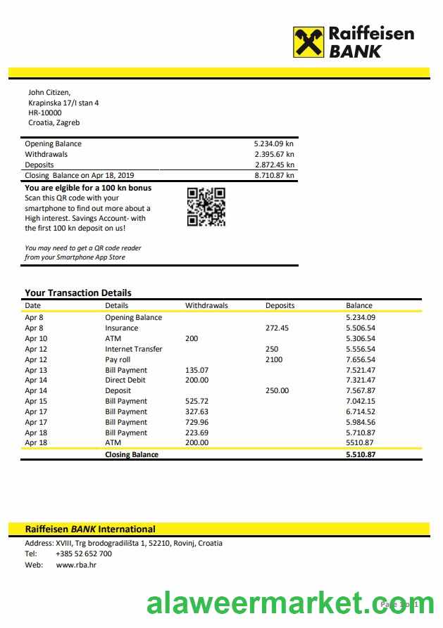 Croatia Raiffeisen Bank statement